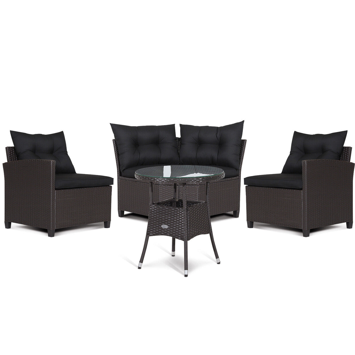 4 Pieces Patio Rattan Furniture Set Cushioned Sofa Glass Table-Navy