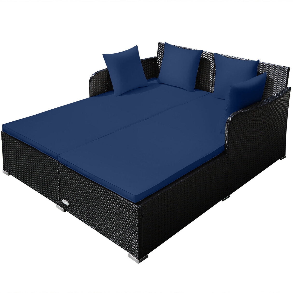Spacious Outdoor Rattan Daybed with Upholstered Cushions and Pillows-Red