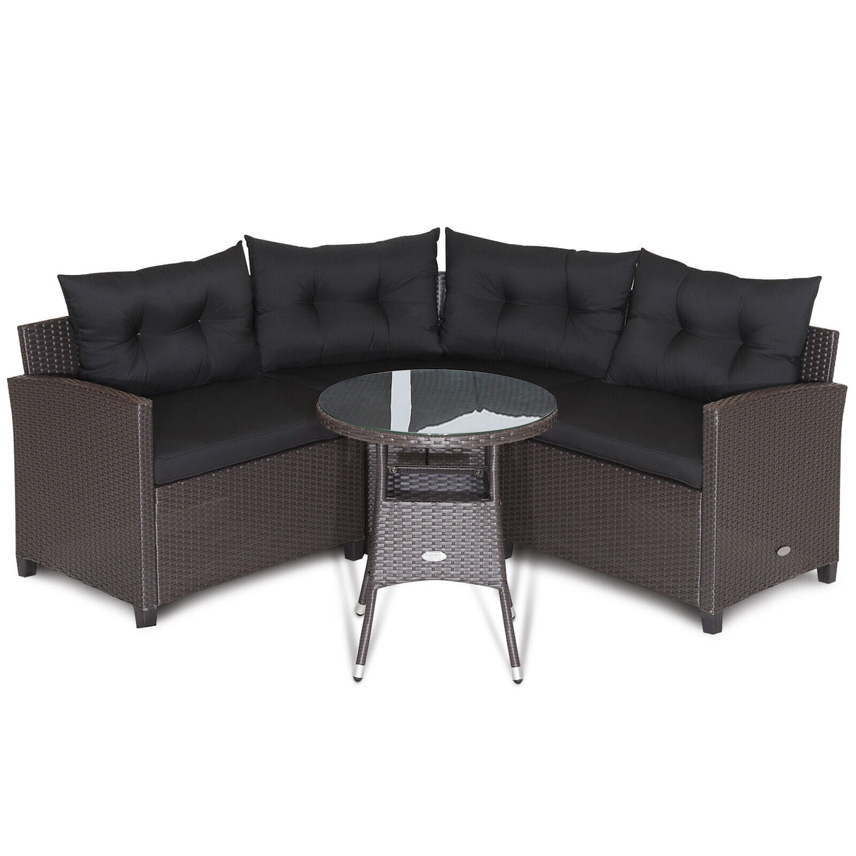 4 Pieces Patio Rattan Furniture Set Cushioned Sofa Glass Table-Navy