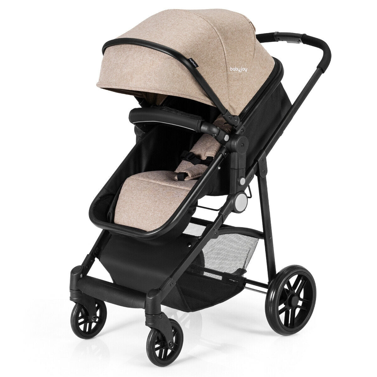 2-in-1 Foldable Pushchair Newborn Infant Baby Stroller-Black