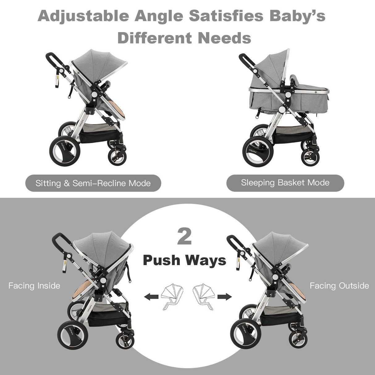 Folding Aluminum Baby Stroller Baby Jogger with Diaper Bag-Blue