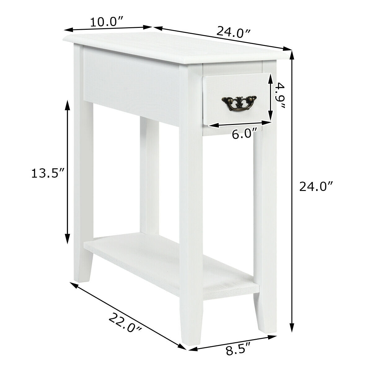 2 Pieces 2 Tier Sofa Side End Table with Drawer and Open Shelf-White