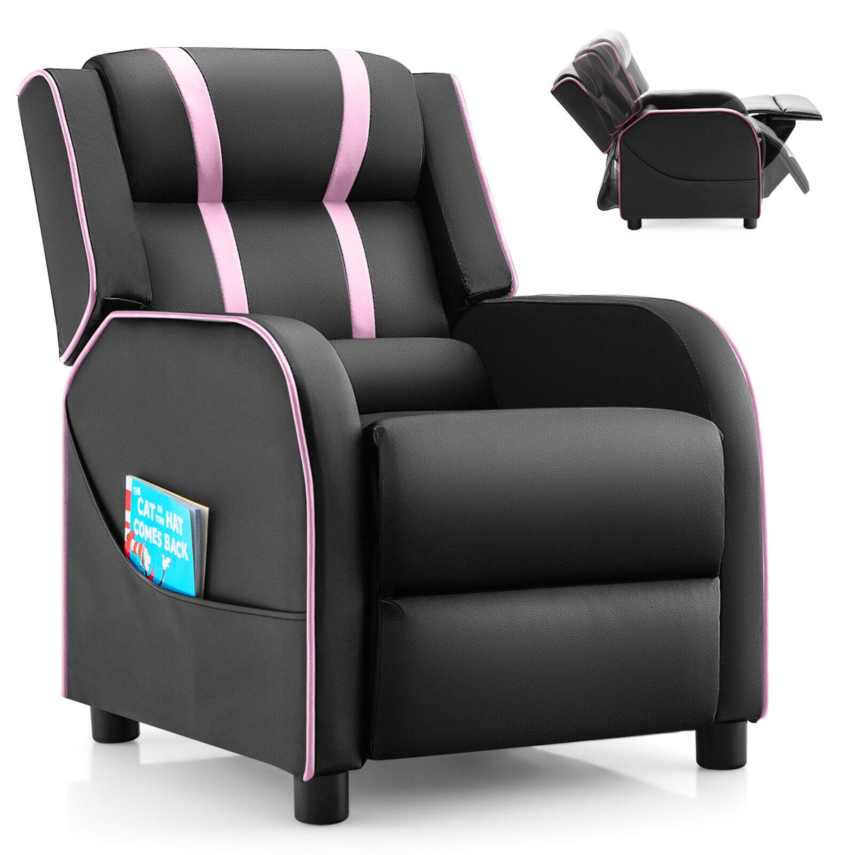 Kids Recliner Chair with Side Pockets and Footrest-Blue
