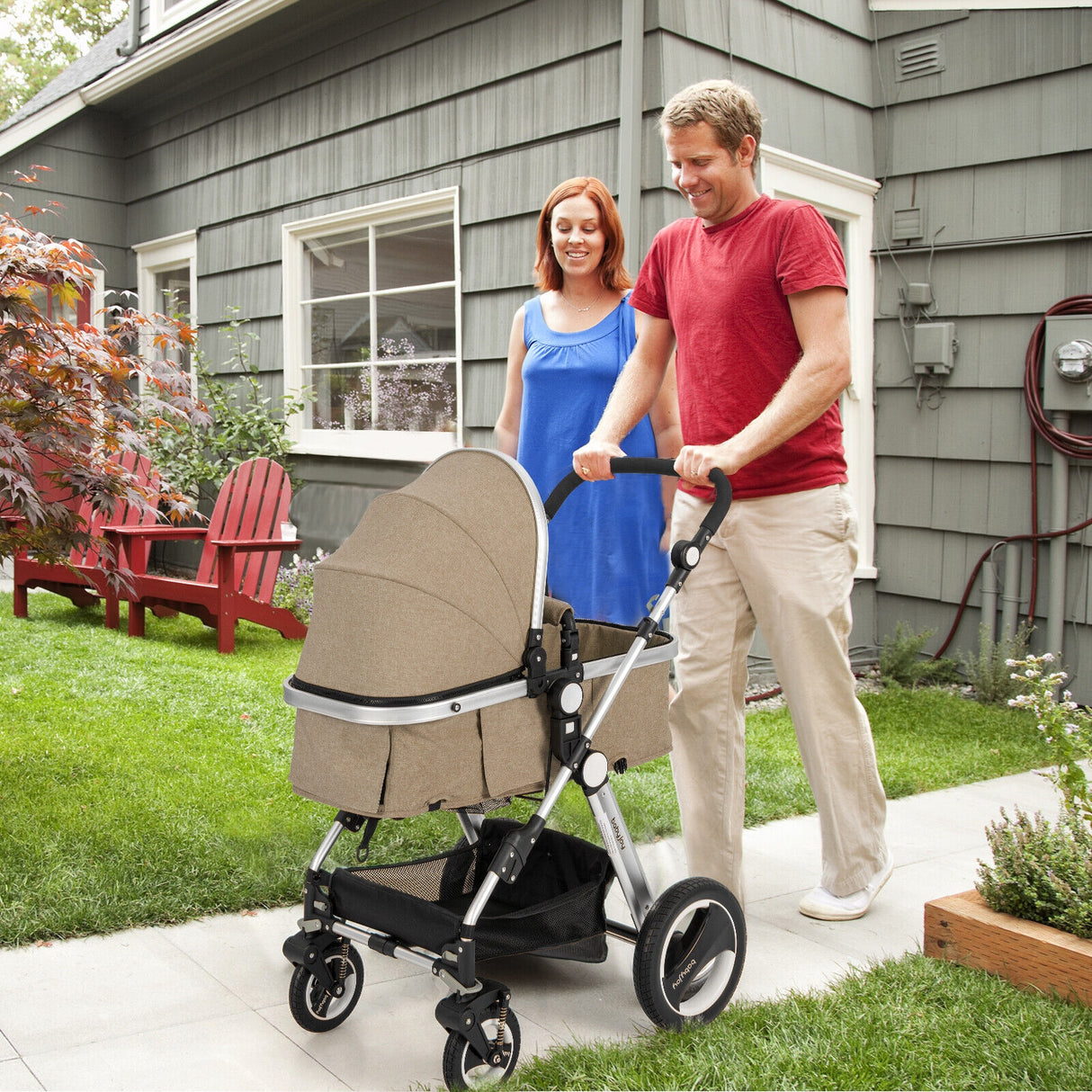 Folding Aluminum Baby Stroller Baby Jogger with Diaper Bag-Blue