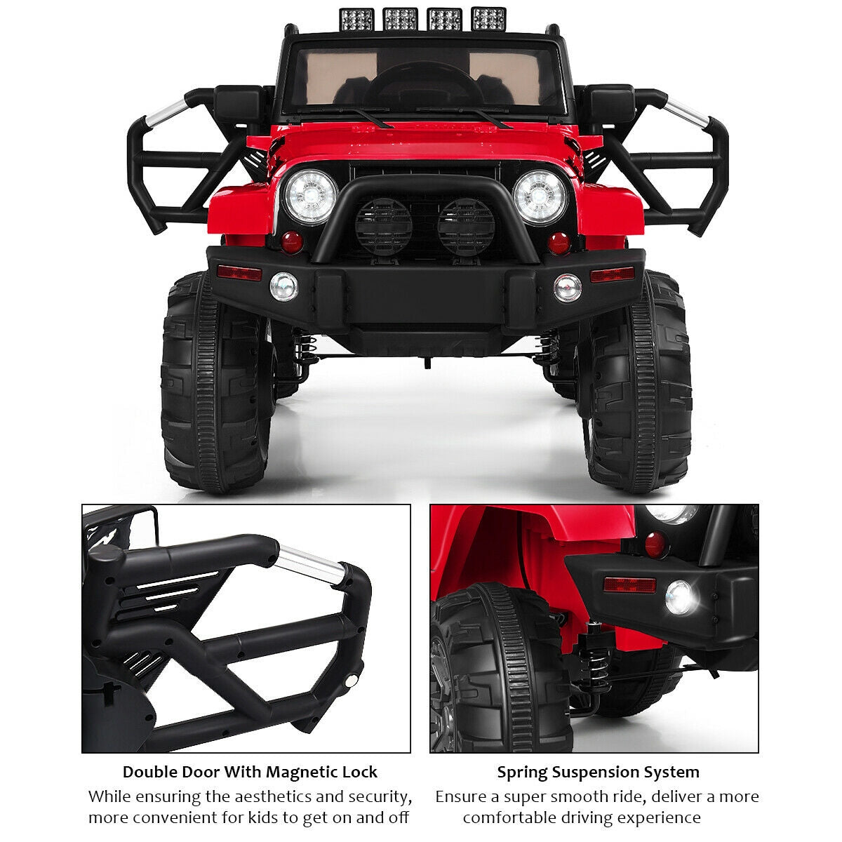 12V Kids Remote Control Riding Truck Car with LED Lights-Black