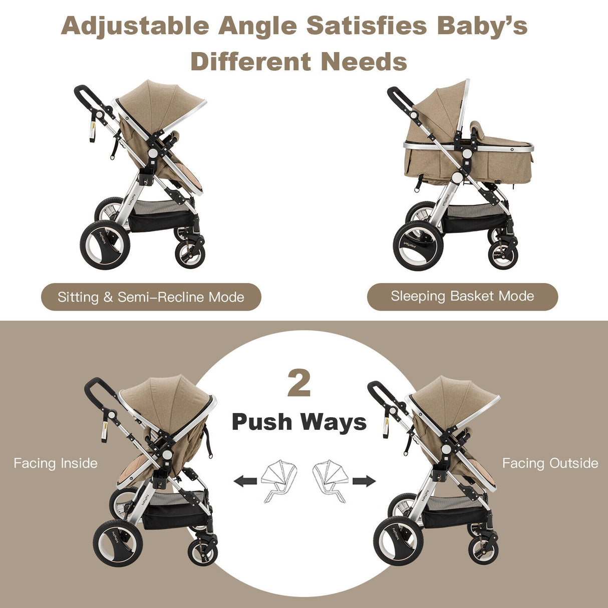 Folding Aluminum Baby Stroller Baby Jogger with Diaper Bag-Blue