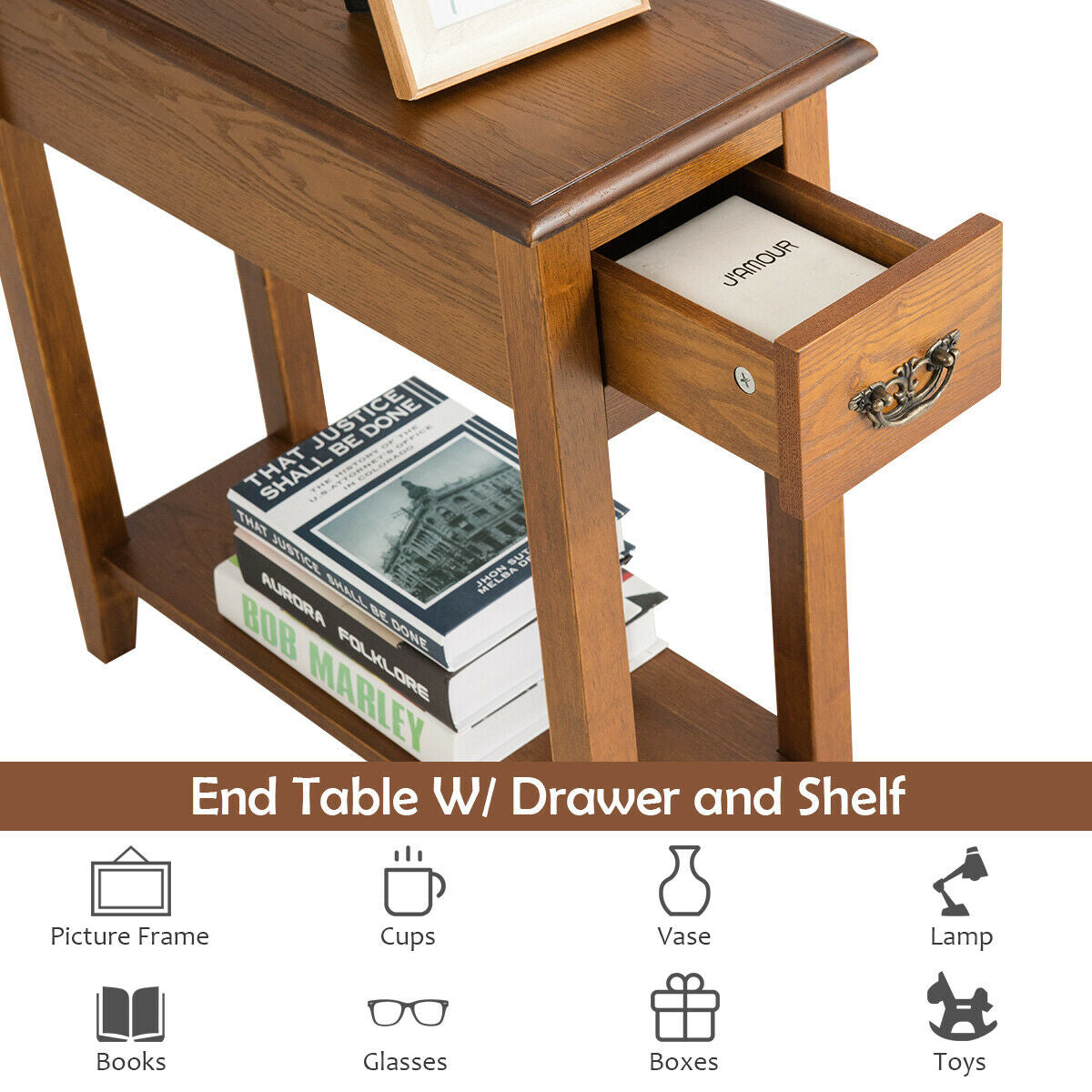 End Table Bedside Sofa End Table Narrow Nightstand with Wooden Legs