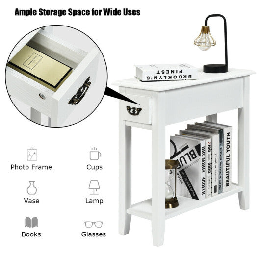 2 Pieces 2 Tier Sofa Side End Table with Drawer and Open Shelf-Black