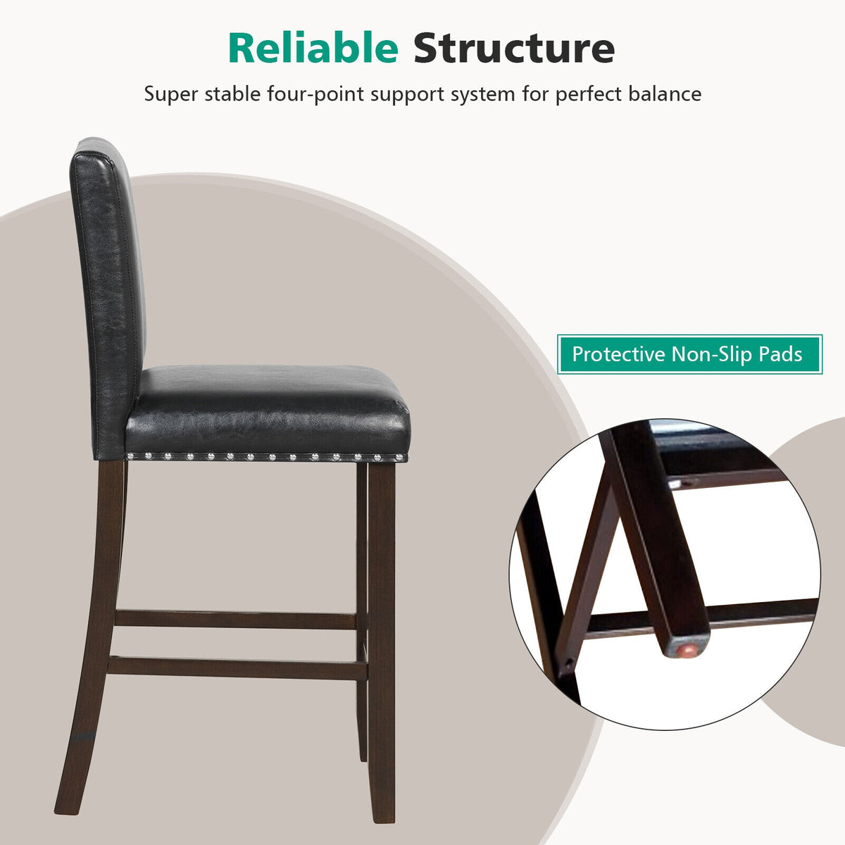 Set of 2 PVC Leather Bar Stools with Back for Kitchen Island