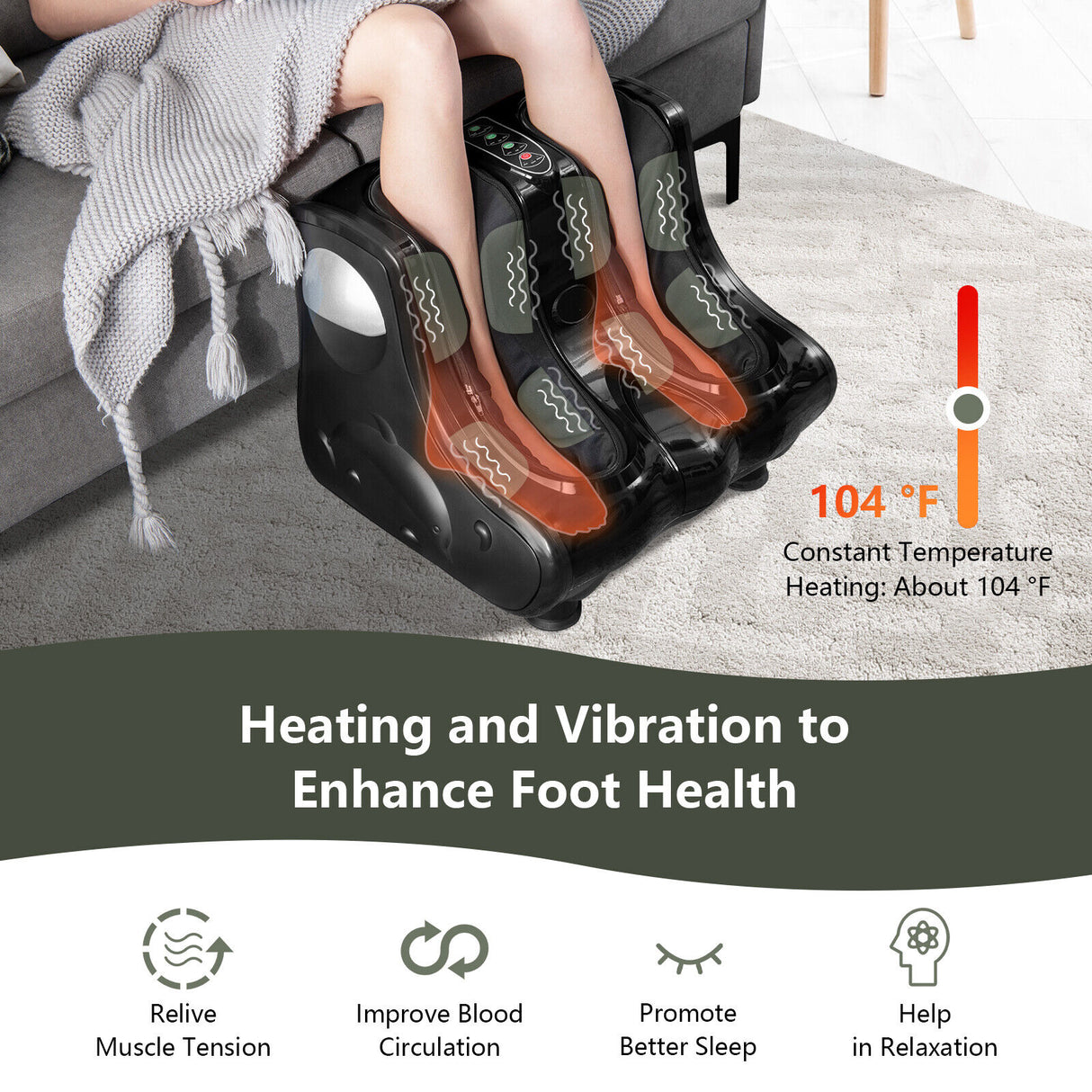 Shiatsu Kneading Rolling Vibration Heating Foot Massager-Red