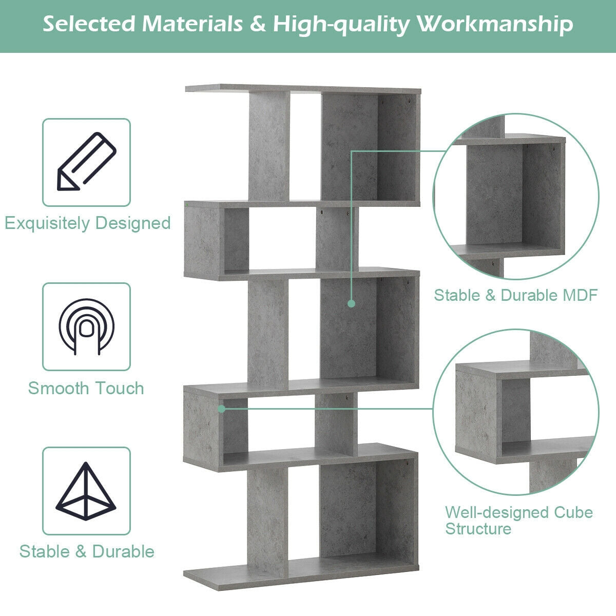 5 Cubes Ladder Shelf Corner Bookshelf Display Rack Bookcase-Gray