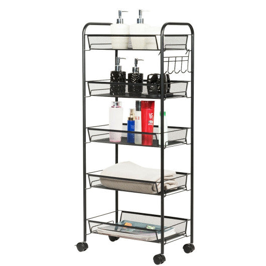5 Tier Mesh Rolling File Utility Cart Storage Basket-Black