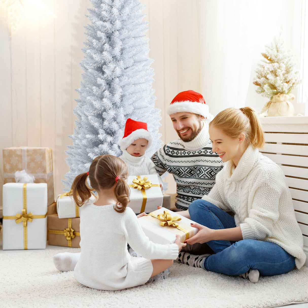 7 Feet Unlit Artificial Slim Christmas Pencil Tree with Metal Stand-7 ft
