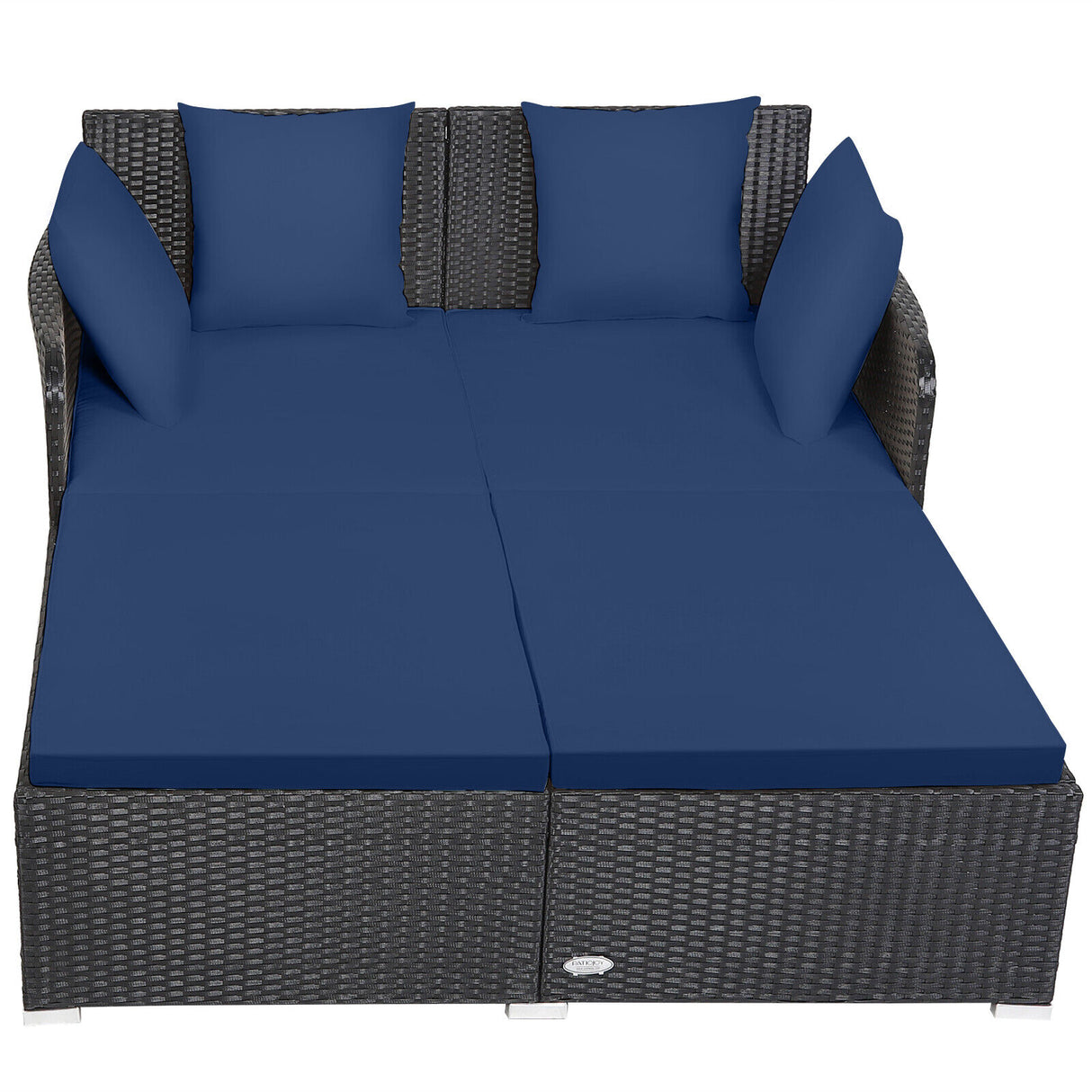 Spacious Outdoor Rattan Daybed with Upholstered Cushions and Pillows-Red