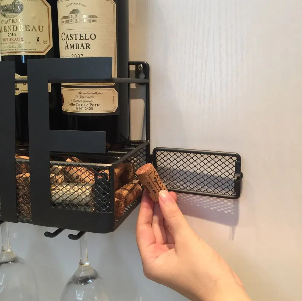 Vintage Iron Wall-Mounted Wine Rack and Glass Holder