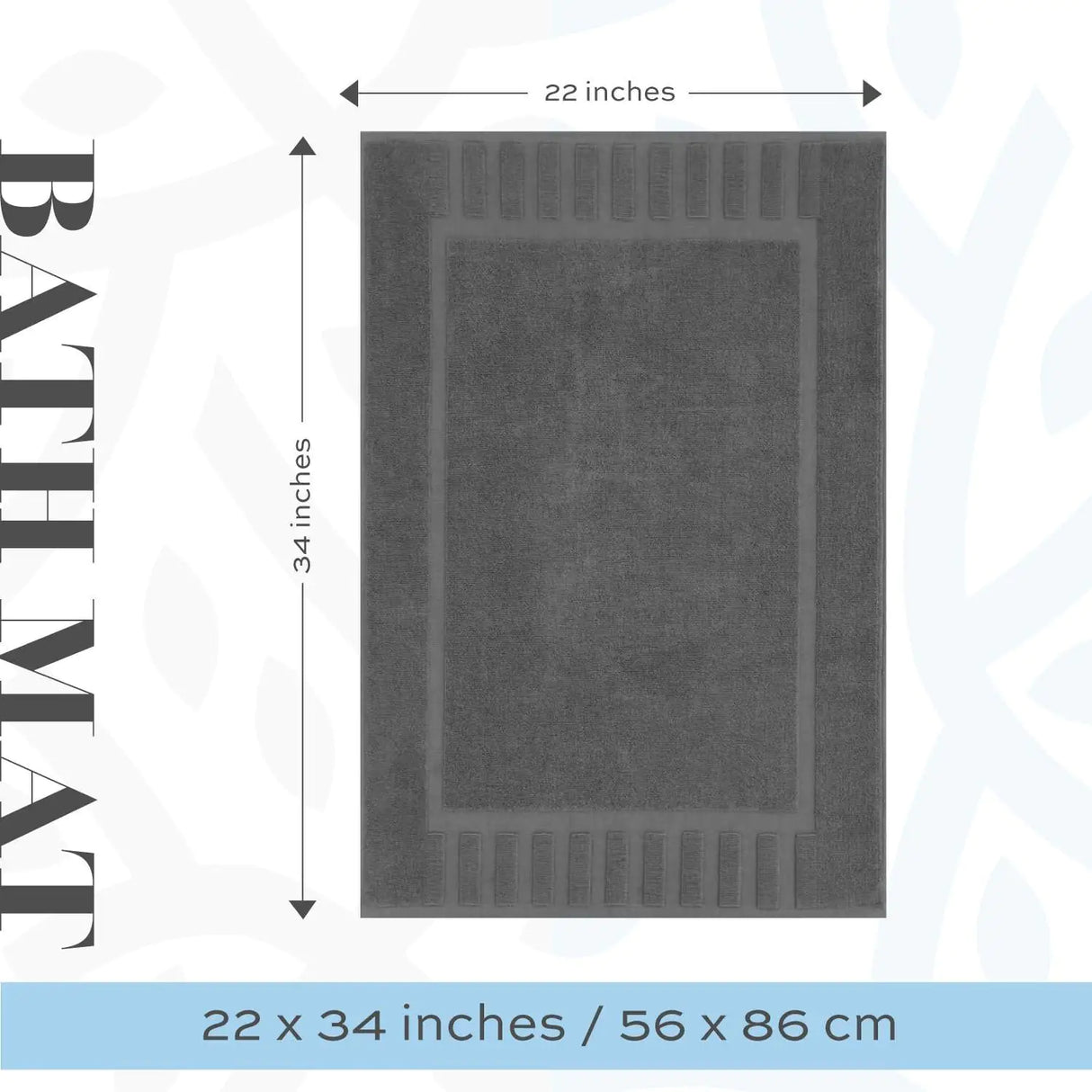 Luxury Bath Mat Floor Towel Set 22 x34 in 2 Pack Dark Gray Absorbent Cotton