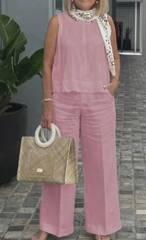 Femke Elegant Summer Set: Sleeveless Top & Wide Leg Pants