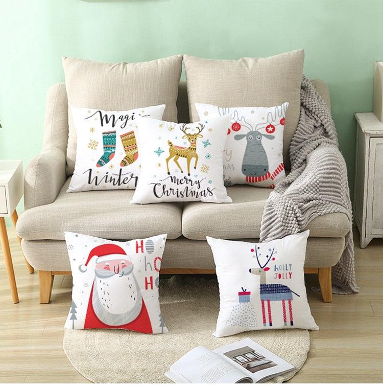 Santa Claus Cushion Cover Merry Christmas Christmas Deer Santa Claus Merry Christmas Decorative Sofa Throw Pillow Decorations For Home Christmas Ornament