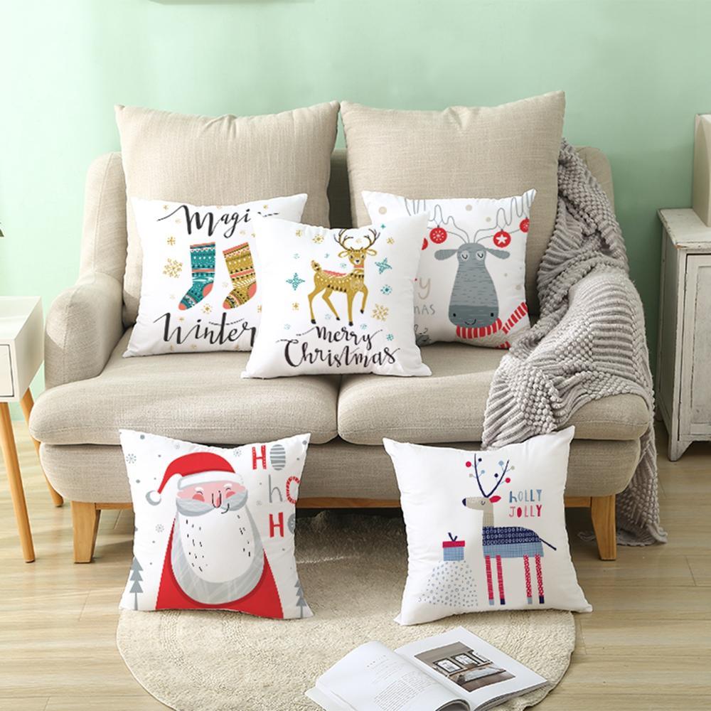 Santa Claus Cushion Cover Merry Christmas Christmas Deer Santa Claus Merry Christmas Decorative Sofa Throw Pillow Decorations For Home Christmas Ornament