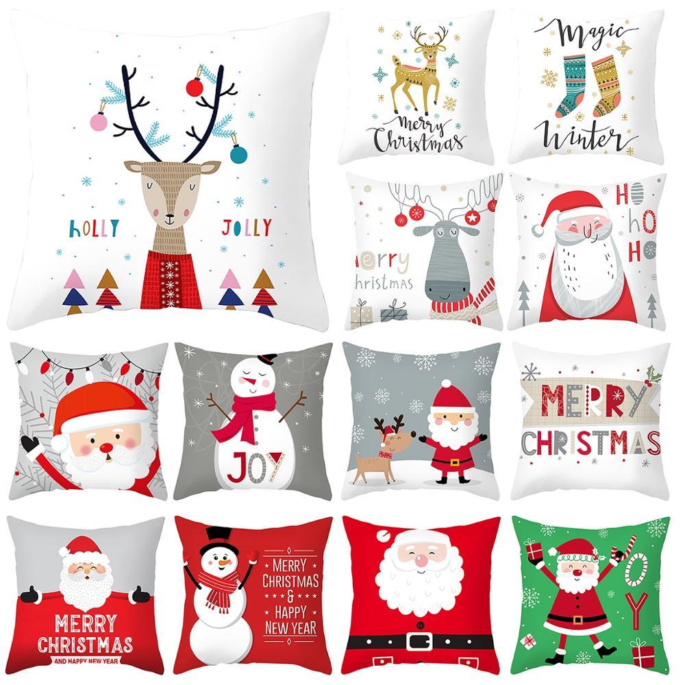 Santa Claus Cushion Cover Merry Christmas Christmas Deer Santa Claus Merry Christmas Decorative Sofa Throw Pillow Decorations For Home Christmas Ornament