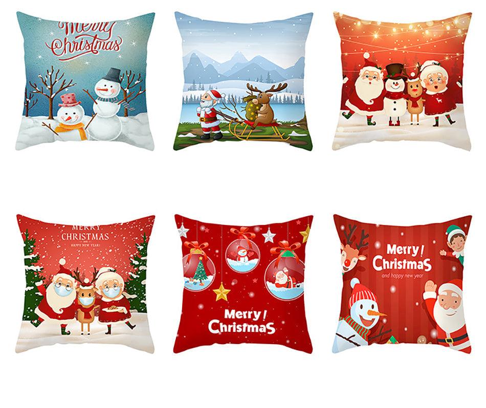 Santa Pillowcase Happy New Year 2022 Merry Christmas Gifts Xmas Decor Christmas 1PCS Pillow Case Sofa Decorative Santa Claus Xmas Throw Pillowcase Cotton Linen Square Cushion Pillow Covers For Home Cushion Cover 45x45CM