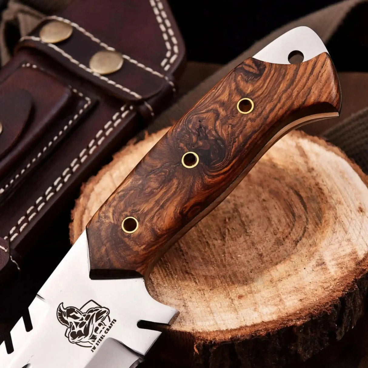 Tracker knife Full Tang Fixed Blade Knife β Stainless Steel Blade & Burl Wood Handle | JW SteelCrafts