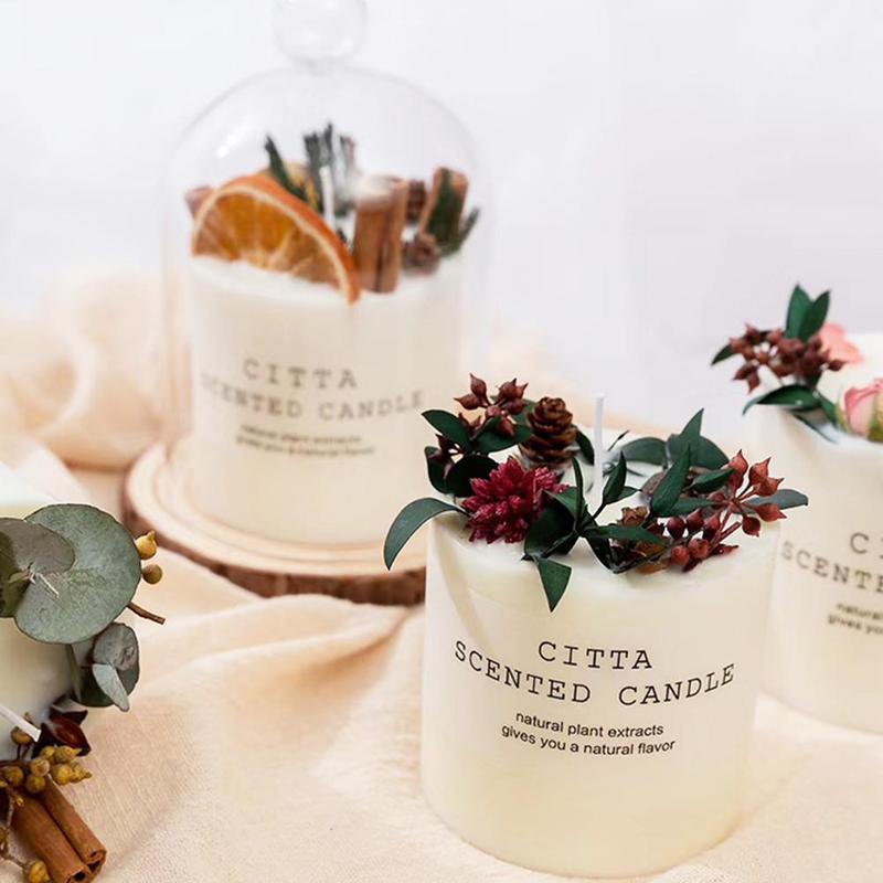 Scented Candle Gift Box With Tray Cover Soy Wax Candle New Year Gift Creative Glass Romantic Scented Candle Balancing Healing Candle Natural Soy Wax White Natural Scented Purifying Candle for Aromatherapy