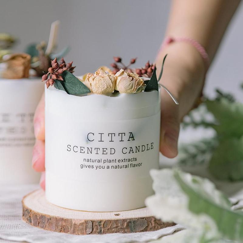 Scented Candle Gift Box With Tray Cover Soy Wax Candle New Year Gift Creative Glass Romantic Scented Candle Balancing Healing Candle Natural Soy Wax White Natural Scented Purifying Candle for Aromatherapy