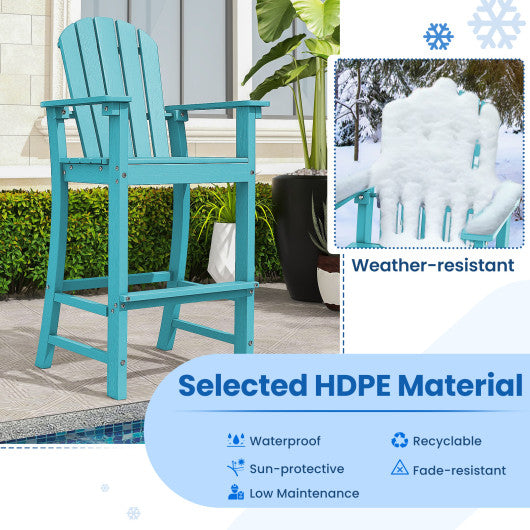 Set of 2 Counter Height Outdoor HDPE Bar Stool with Armrests and Footrest-Turquoise