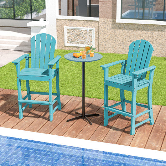Set of 2 Counter Height Outdoor HDPE Bar Stool with Armrests and Footrest-Turquoise