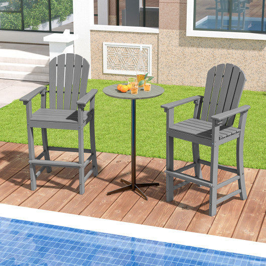 Set of 2 Counter Height Outdoor HDPE Bar Stool with Armrests and Footrest-Gray