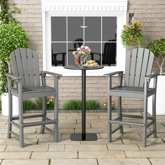 Set of 2 Counter Height Outdoor HDPE Bar Stool with Armrests and Footrest-Gray