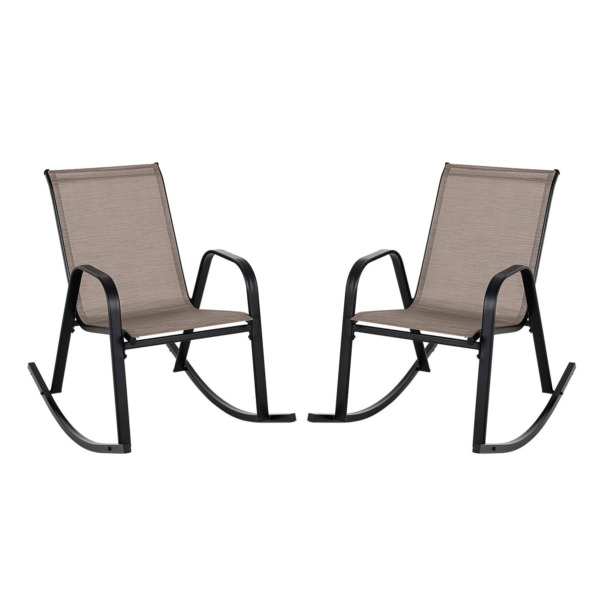 Set of 2 Heavy-Duty Metal Patio Rocking Chair with Breathable Seat Fabric-Brown