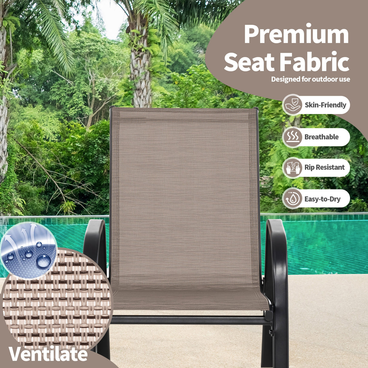 Set of 2 Heavy-Duty Metal Patio Rocking Chair with Breathable Seat Fabric-Brown