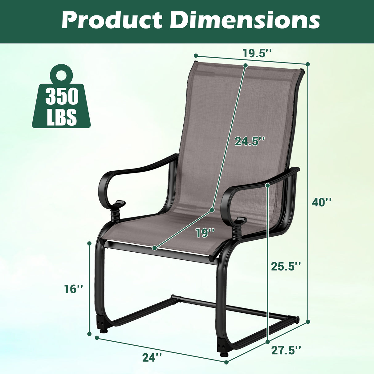 Set of 2 Patio Chairs with Quick-drying and Breathable Fabric for Backyard-Gray
