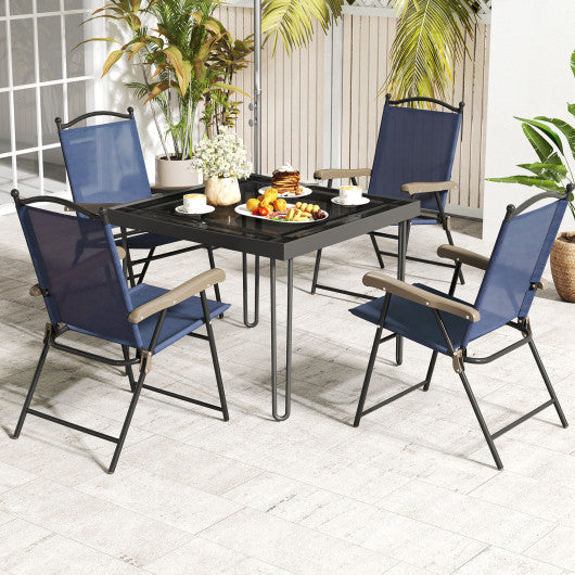 Set of 2 Patio Folding Sling Back Camping Deck Chairs-Navy