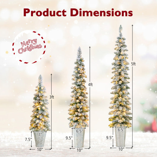 Set of 3 Pre-Lit Snow Flocked Artificial Christmas Trees witrh 423 Branch Tips
