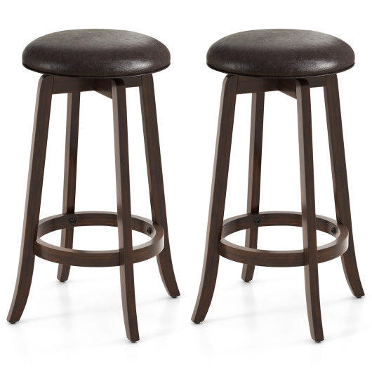 Set of 2 24/29 Inch Upholstered PU Leather Bar Stool with 360 ° Swivel Round Seat-29 inches