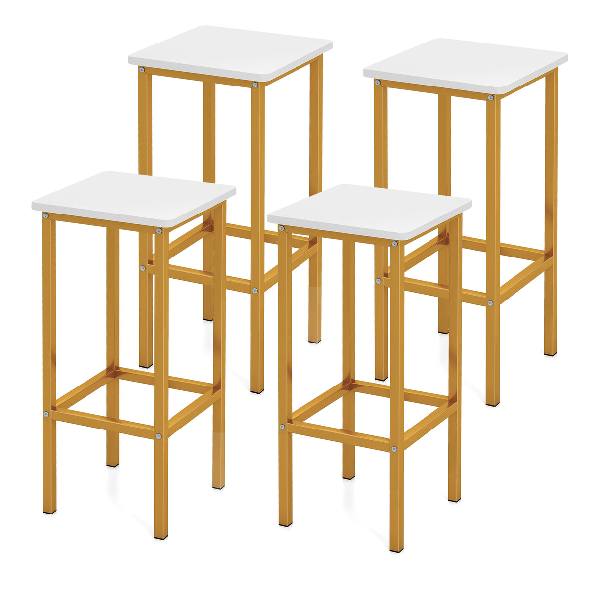 Set of 4 Bar Stool Set 26 Inch Bar Chair with Metal Legs and Footrest-White