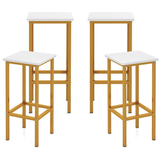 Set of 4 Bar Stool Set 26 Inch Bar Chair with Metal Legs and Footrest-White
