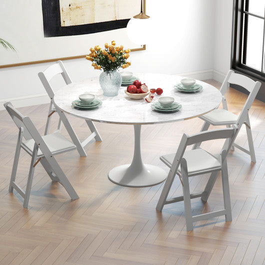 Set of 4 Dining Chairs Foldable Kitchen Chair with Rubber Wood Legs and Padded Seat-White
