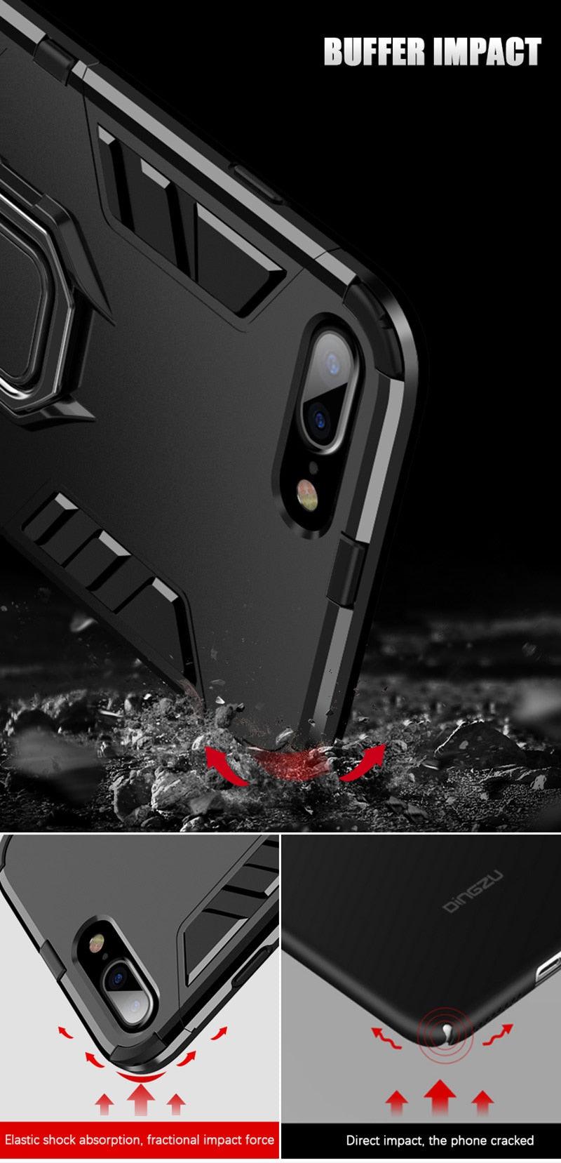 Shockproof Armor Case For iPhone XR iPhone X Xs Xs Max Stand Holder Ring Phone Cover for iPhone 6 6S 6PLUS 7 8 plus Slim Durable Soft Anti-Scratch 360 Degree Rotating Ring Holder Kickstand Protective With Magnetic Case