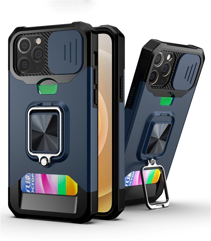 Shockproof Camera Cover & Kickstand Heavy Duty Protective Case Suitable For iPhone 14 Pro Max Card Push Anti-fall Mobile Phone Case iPhone 13 12 11 Pro Max Ring Protective Cover
