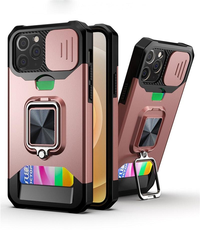 Shockproof Camera Cover & Kickstand Heavy Duty Protective Case Suitable For iPhone 14 Pro Max Card Push Anti-fall Mobile Phone Case iPhone 13 12 11 Pro Max Ring Protective Cover