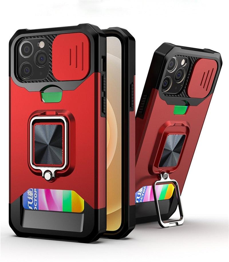 Shockproof Camera Cover & Kickstand Heavy Duty Protective Case Suitable For iPhone 14 Pro Max Card Push Anti-fall Mobile Phone Case iPhone 13 12 11 Pro Max Ring Protective Cover