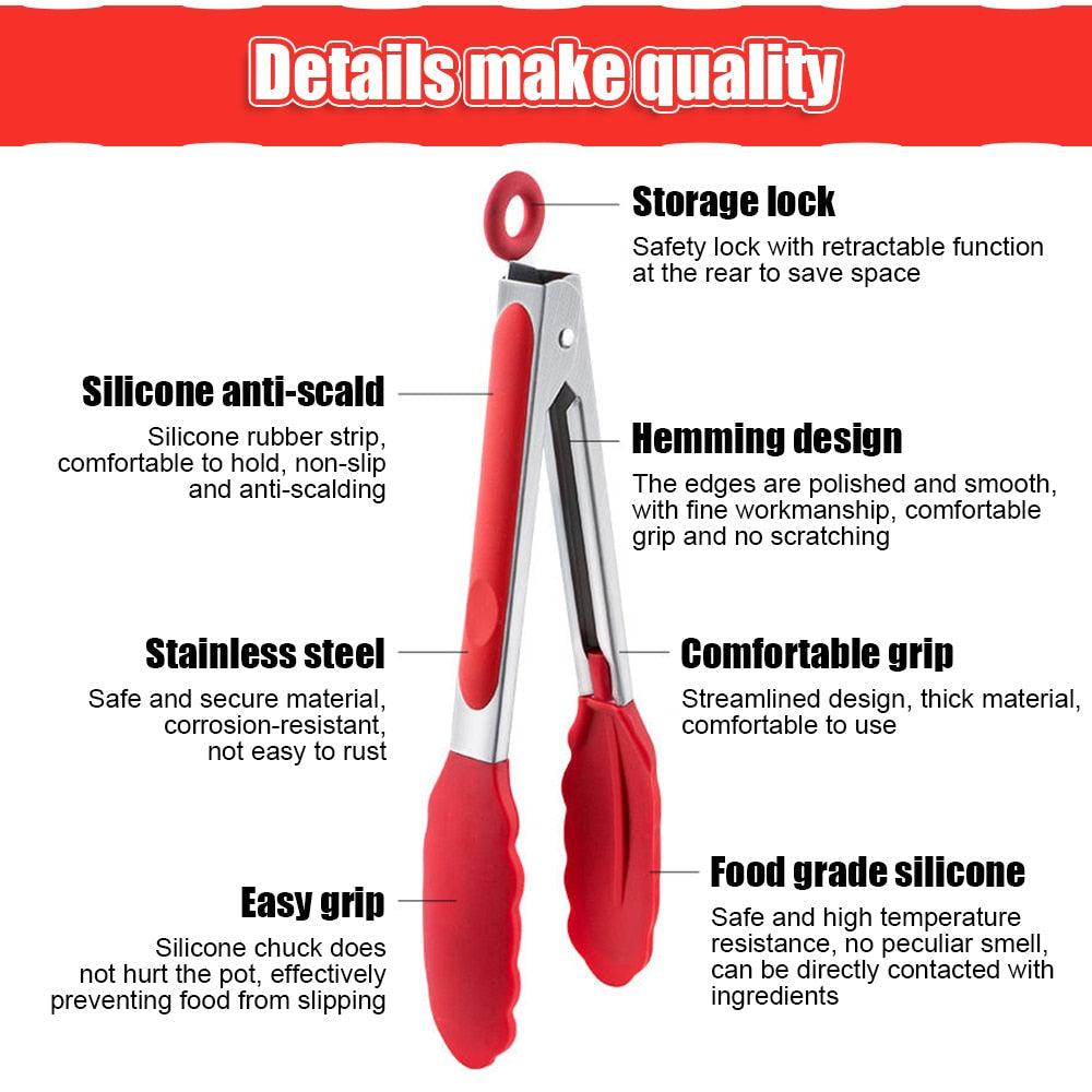 Silicone BBQ Grilling Tong Kitchen Cooking Salad BBQ Serving Tong Non-Stick Barbecue Clip Clamp Stainless Steel Tools Gadgets Silicone BBQ Grilling Tong Kitchen Cooking Salad BBQ Serving Tong Non-Stick Barbecue Clip Clamp Stainless Steel Tools