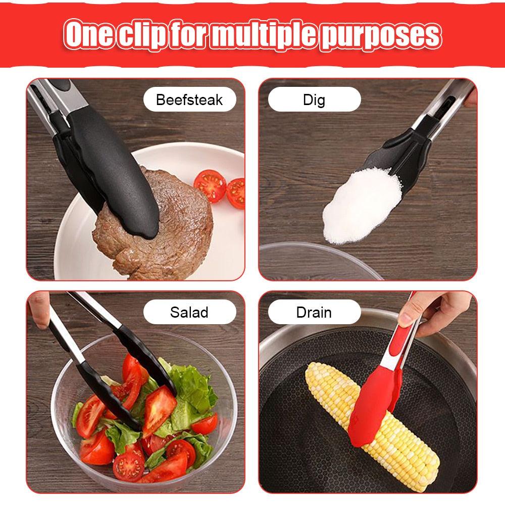 Silicone BBQ Grilling Tong Kitchen Cooking Salad BBQ Serving Tong Non-Stick Barbecue Clip Clamp Stainless Steel Tools Gadgets Silicone BBQ Grilling Tong Kitchen Cooking Salad BBQ Serving Tong Non-Stick Barbecue Clip Clamp Stainless Steel Tools