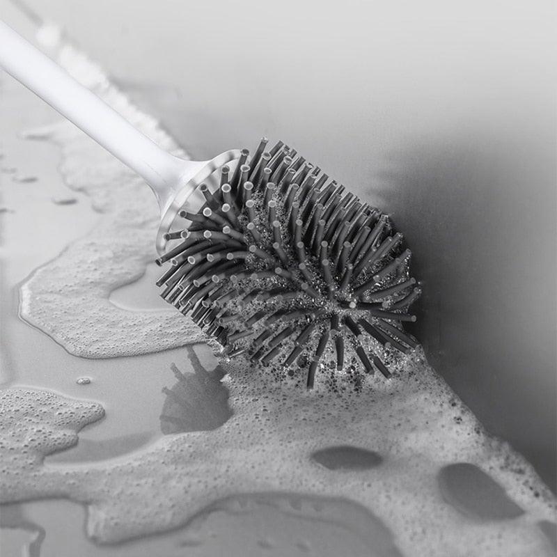 Silicone Head Toilet Brush Quick Draining Clean Tool Wall-Mount Floor-Standing Cleaning Brush Bathroom Accessories Toilet Brush And Holder Toilet Bowl Brush With Stainless Steel Handle Durable Bristles