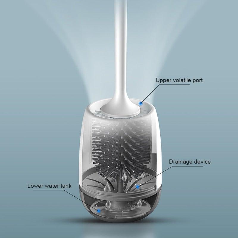 Silicone Head Toilet Brush Quick Draining Clean Tool Wall-Mount Floor-Standing Cleaning Brush Bathroom Accessories Toilet Brush And Holder Toilet Bowl Brush With Stainless Steel Handle Durable Bristles