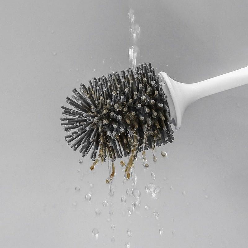 Silicone Head Toilet Brush Quick Draining Clean Tool Wall-Mount Floor-Standing Cleaning Brush Bathroom Accessories Toilet Brush And Holder Toilet Bowl Brush With Stainless Steel Handle Durable Bristles